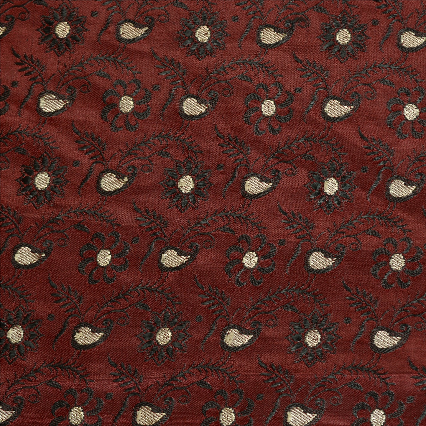 Sanskriti Vintage Dark Red Sarees Pure Satin Woven Brocade/Banarasi Sari Sustainable Fabric