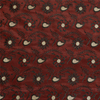 Sanskriti Vintage Dark Red Sarees Pure Satin Woven Brocade/Banarasi Sari Sustainable Fabric