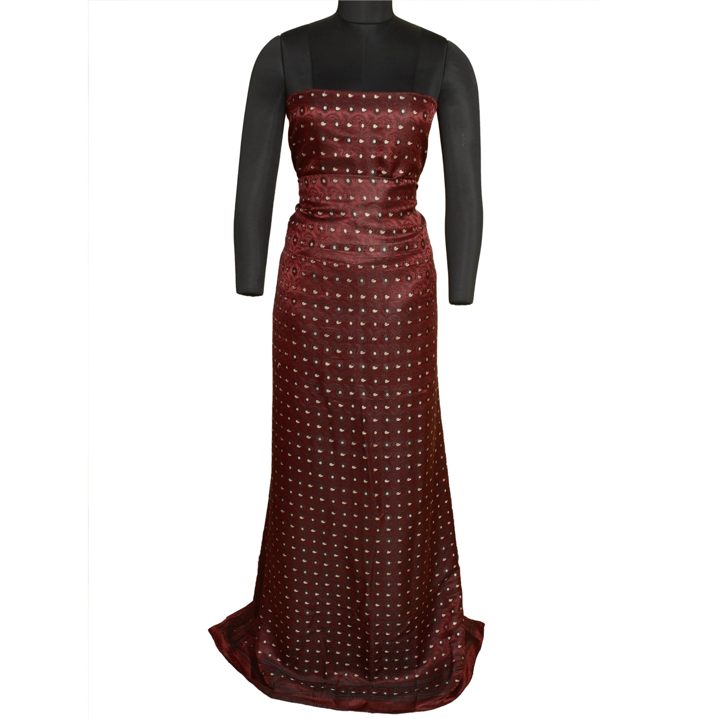 Sanskriti Vintage Dark Red Sarees Pure Satin Woven Brocade/Banarasi Sari Sustainable Fabric