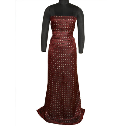 Sanskriti Vintage Dark Red Sarees Pure Satin Woven Brocade/Banarasi Sari Sustainable Fabric