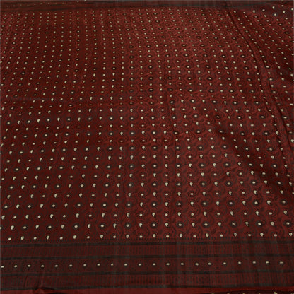Sanskriti Vintage Dark Red Sarees Pure Satin Woven Brocade/Banarasi Sari Sustainable Fabric
