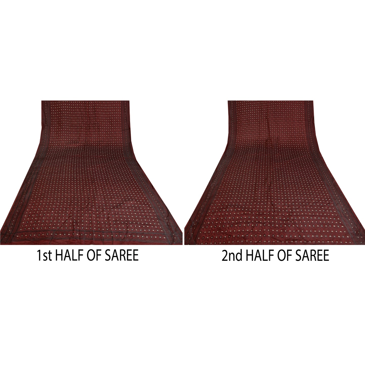 Sanskriti Vintage Dark Red Sarees Pure Satin Woven Brocade/Banarasi Sari Sustainable Fabric