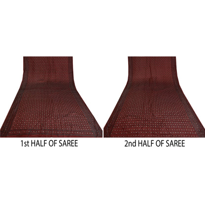 Sanskriti Vintage Dark Red Sarees Pure Satin Woven Brocade/Banarasi Sari Sustainable Fabric