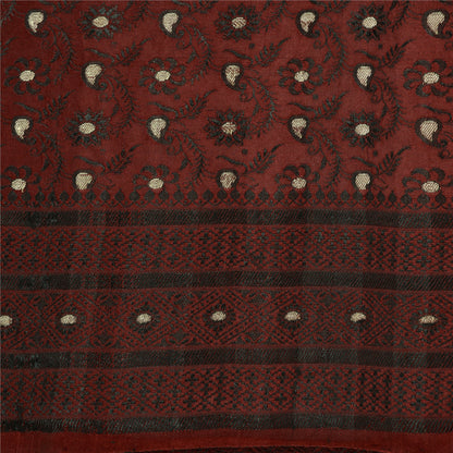Sanskriti Vintage Dark Red Sarees Pure Satin Woven Brocade/Banarasi Sari Sustainable Fabric