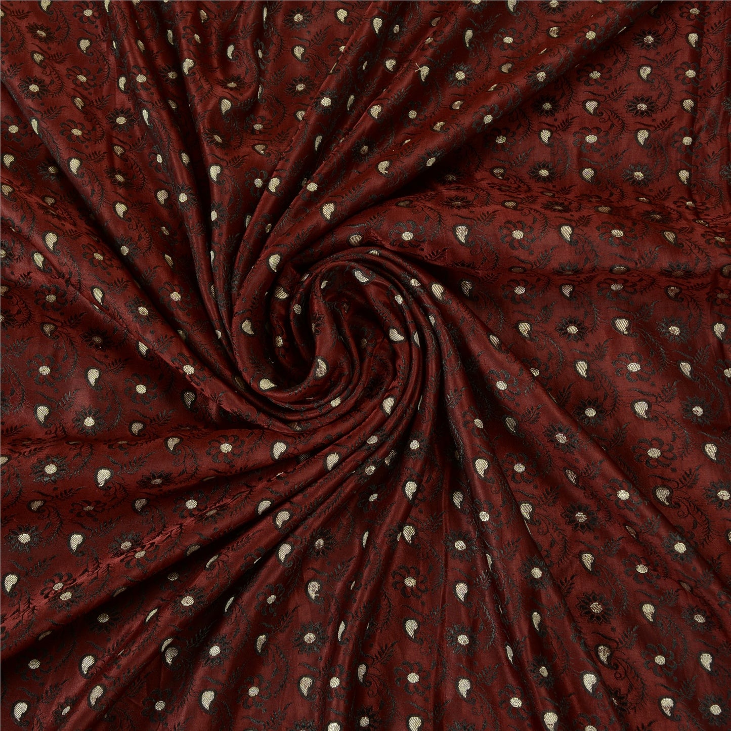 Sanskriti Vintage Dark Red Sarees Pure Satin Woven Brocade/Banarasi Sari Sustainable Fabric