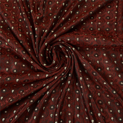 Sanskriti Vintage Dark Red Sarees Pure Satin Woven Brocade/Banarasi Sari Sustainable Fabric