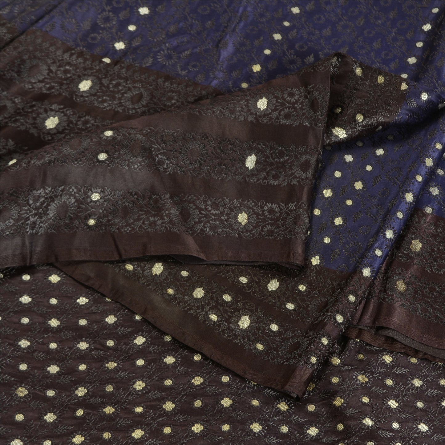 Санскритское винтажное фиолетовое/синее сари из чистого атласа и шелка, тканое сари Банараси, экологически чистая ткань