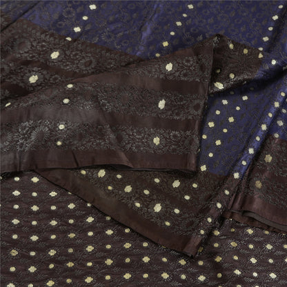 Санскритское винтажное фиолетовое/синее сари из чистого атласа и шелка, тканое сари Банараси, экологически чистая ткань