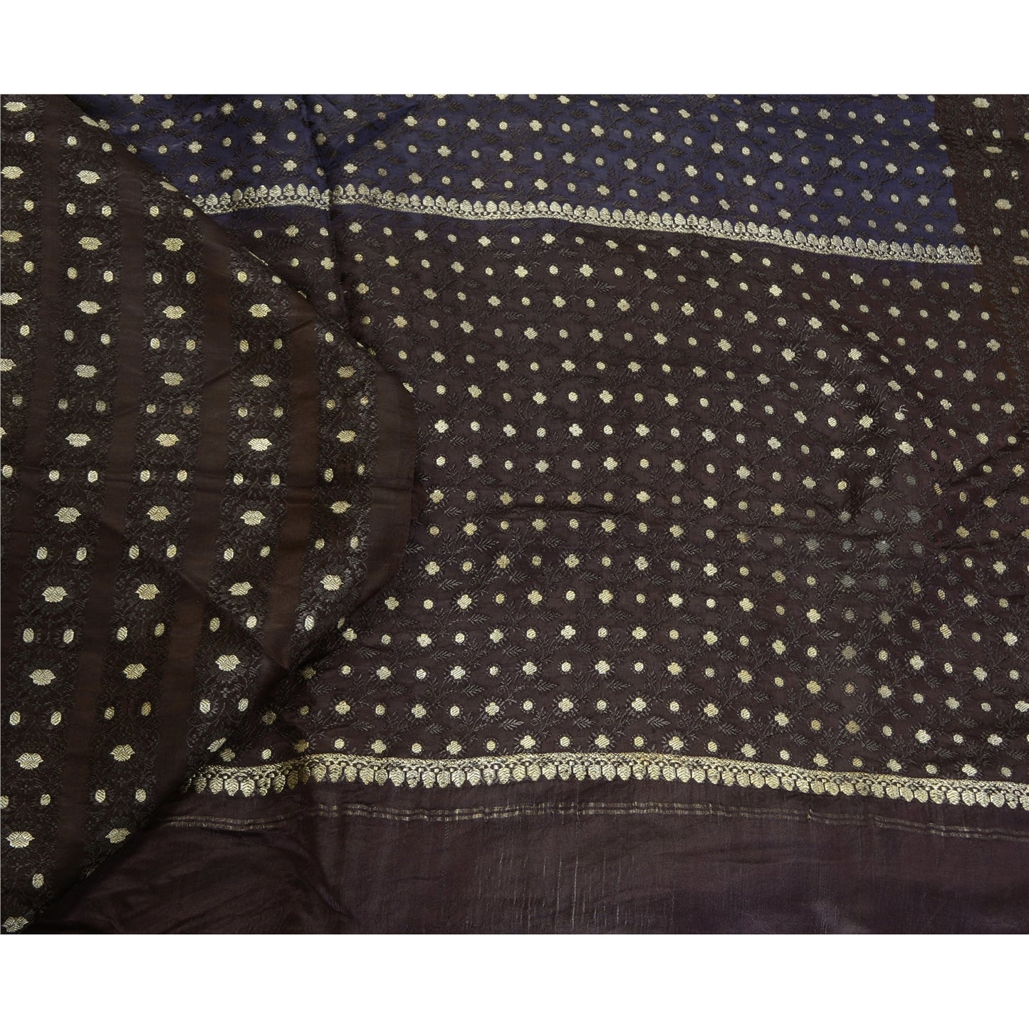 Санскритское винтажное фиолетовое/синее сари из чистого атласа и шелка, тканое сари Банараси, экологически чистая ткань