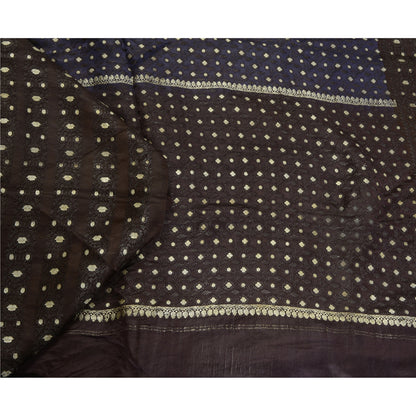 Санскритское винтажное фиолетовое/синее сари из чистого атласа и шелка, тканое сари Банараси, экологически чистая ткань