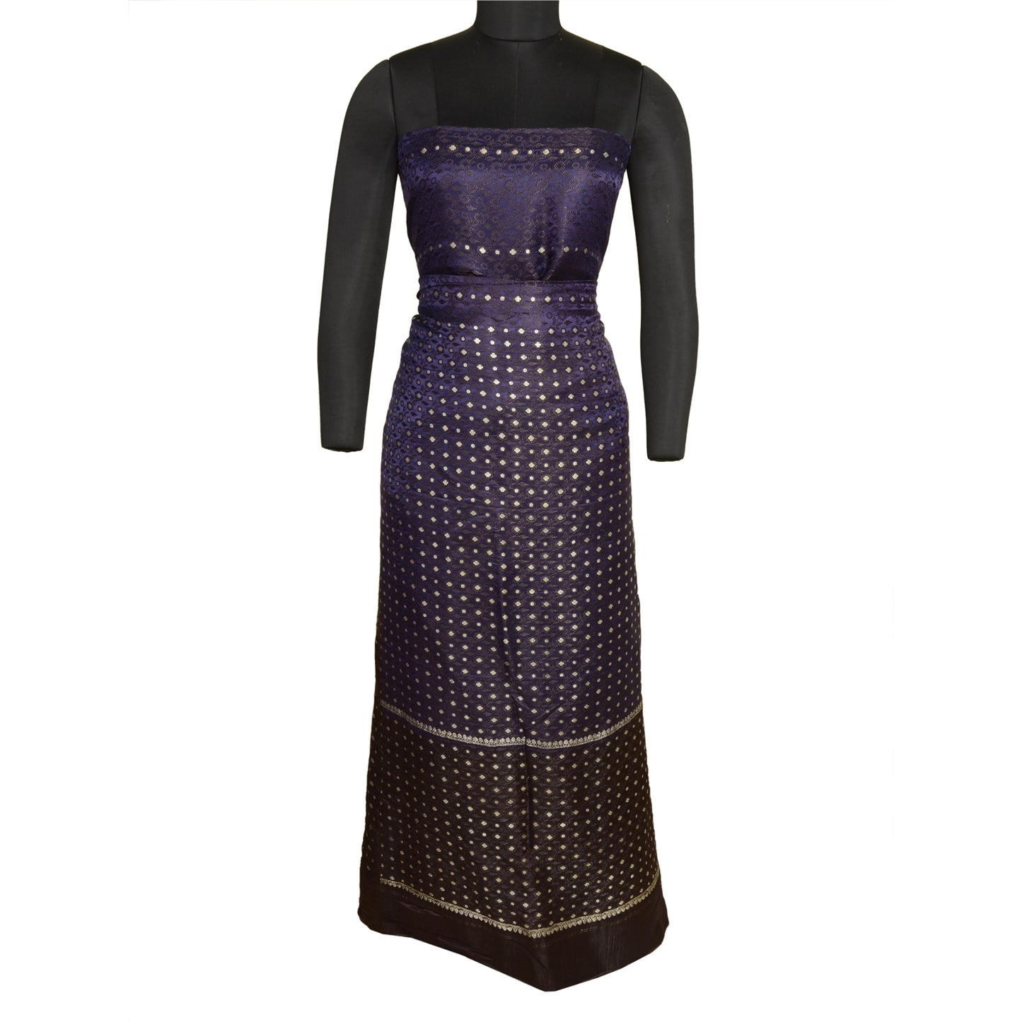 Санскритское винтажное фиолетовое/синее сари из чистого атласа и шелка, тканое сари Банараси, экологически чистая ткань