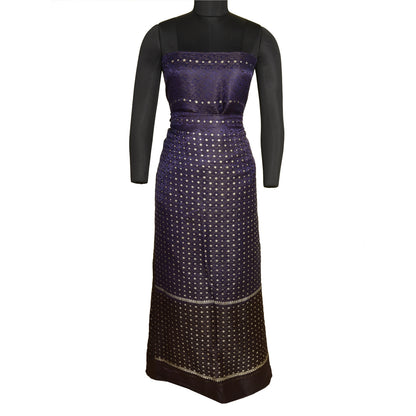 Санскритское винтажное фиолетовое/синее сари из чистого атласа и шелка, тканое сари Банараси, экологически чистая ткань