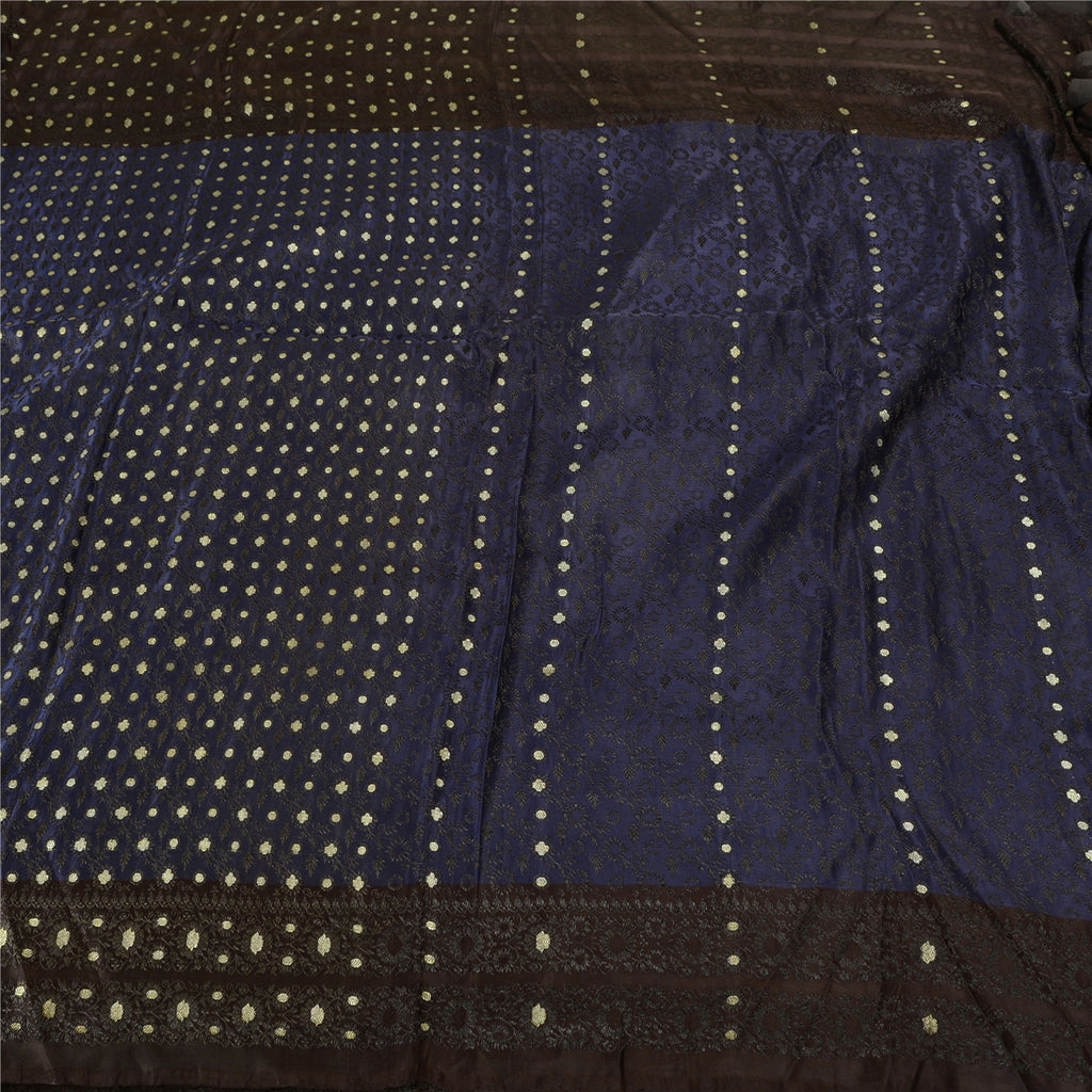 Санскритское винтажное фиолетовое/синее сари из чистого атласа и шелка, тканое сари Банараси, экологически чистая ткань