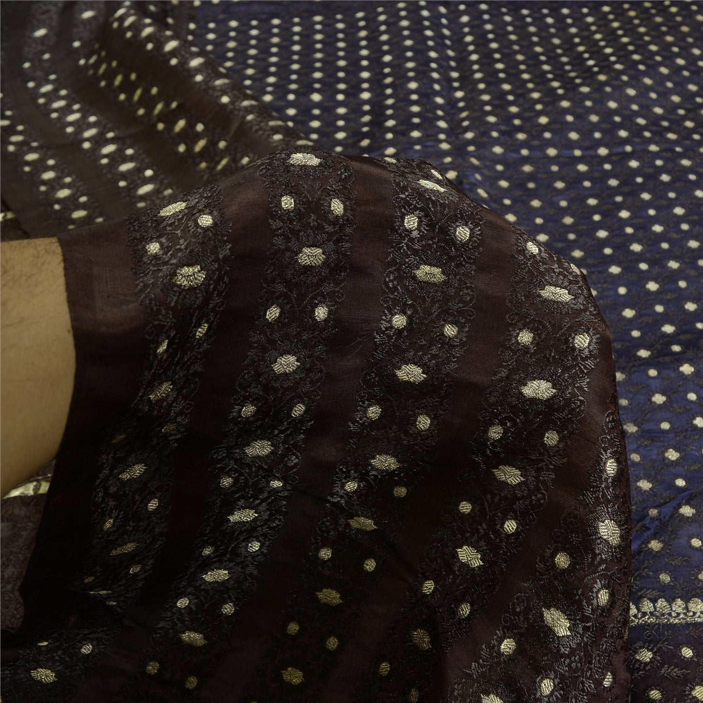 Санскритское винтажное фиолетовое/синее сари из чистого атласа и шелка, тканое сари Банараси, экологически чистая ткань