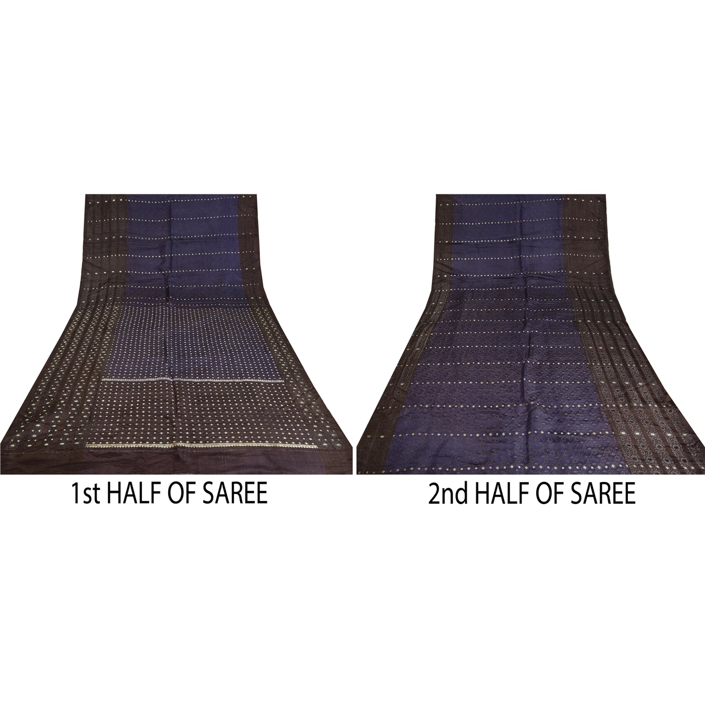 Санскритское винтажное фиолетовое/синее сари из чистого атласа и шелка, тканое сари Банараси, экологически чистая ткань