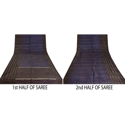 Санскритское винтажное фиолетовое/синее сари из чистого атласа и шелка, тканое сари Банараси, экологически чистая ткань