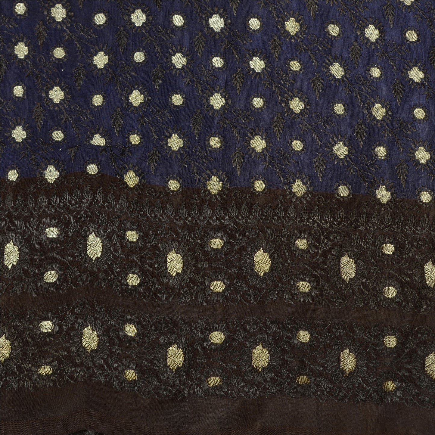 Санскритское винтажное фиолетовое/синее сари из чистого атласа и шелка, тканое сари Банараси, экологически чистая ткань