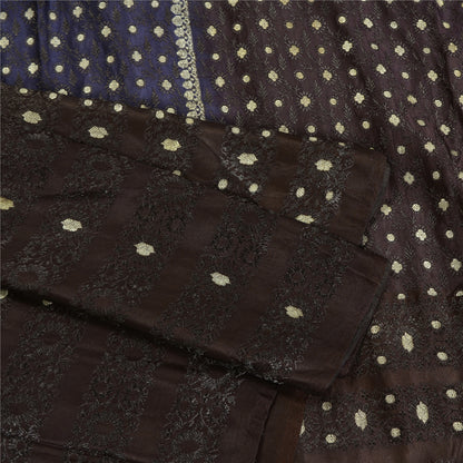 Санскритское винтажное фиолетовое/синее сари из чистого атласа и шелка, тканое сари Банараси, экологически чистая ткань