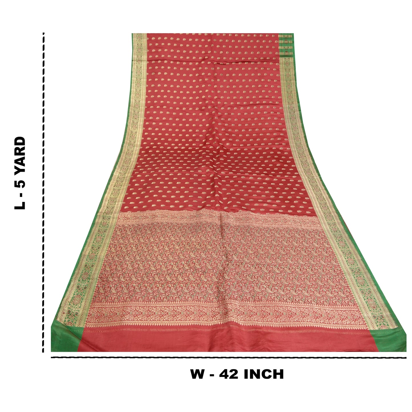 Sanskriti Vintage Red/Green Sarees Pure Satin Woven Brocade/Banarasi Sari Sustainable Fabric
