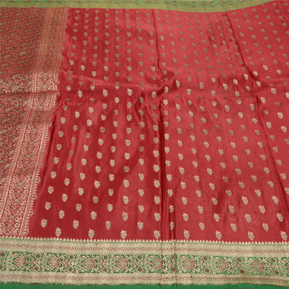 Sanskriti Vintage Red/Green Sarees Pure Satin Woven Brocade/Banarasi Sari Sustainable Fabric