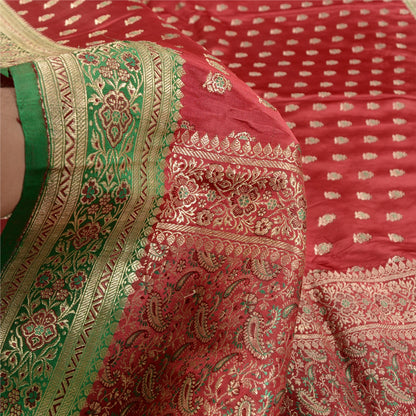 Sanskriti Vintage Red/Green Sarees Pure Satin Woven Brocade/Banarasi Sari Sustainable Fabric