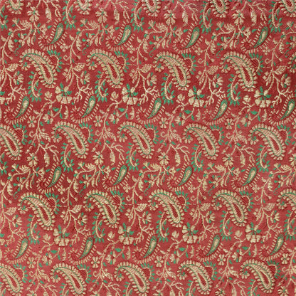 Sanskriti Vintage Red/Green Sarees Pure Satin Woven Brocade/Banarasi Sari Sustainable Fabric