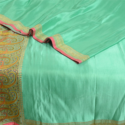 Sanskriti Vintage Grøn Saree Ren satinvævet Banarasi Tanchoi Sari/bæredygtigt stof