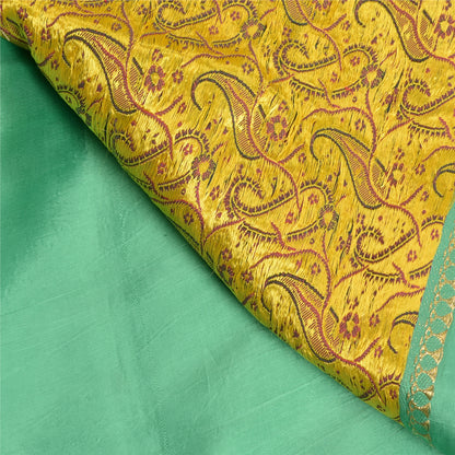 Sanskriti Vintage Grøn Saree Ren satinvævet Banarasi Tanchoi Sari/bæredygtigt stof