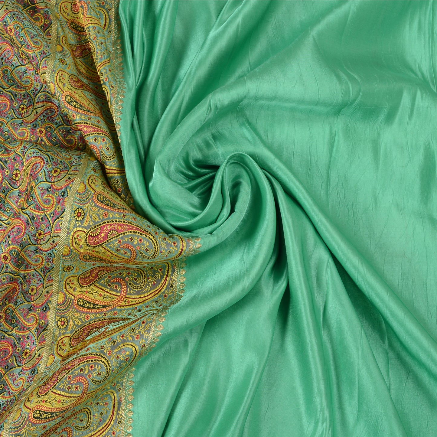 Sanskriti Vintage Grøn Saree Ren satinvævet Banarasi Tanchoi Sari/bæredygtigt stof