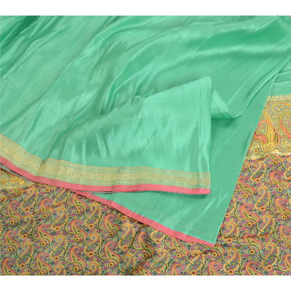 Sanskriti Vintage Grøn Saree Ren satinvævet Banarasi Tanchoi Sari/bæredygtigt stof