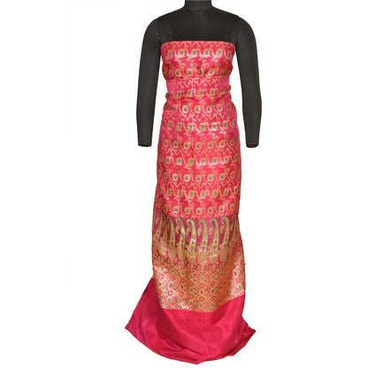 Sanskriti Vintage Hot Pink Sarees 100% Pure Silk Banarasi Brocade Hand Woven Premium Sari 5 YD Sustainable Fabric