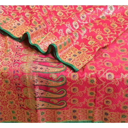 Sanskriti Vintage Hot Pink Sarees 100% Pure Silk Banarasi Brocade Hand Woven Premium Sari 5 YD Sustainable Fabric
