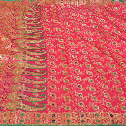 Sanskriti Vintage Hot Pink Sarees 100% Pure Silk Banarasi Brocade Hand Woven Premium Sari 5 YD Sustainable Fabric