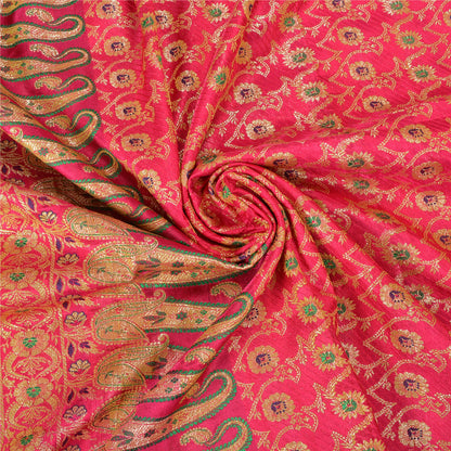 Sanskriti Vintage Hot Pink Sarees 100% Pure Silk Banarasi Brocade Hand Woven Premium Sari 5 YD Sustainable Fabric