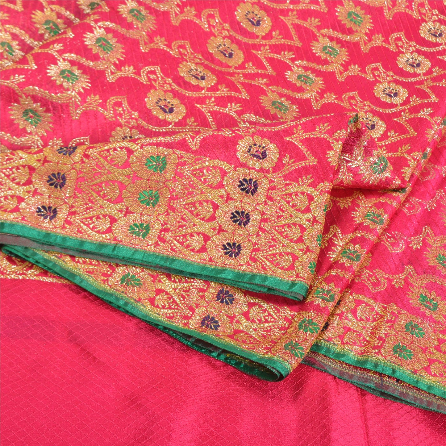 Sanskriti Vintage Hot Pink Sarees 100% Pure Silk Banarasi Brocade Hand Woven Premium Sari 5 YD Sustainable Fabric