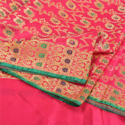 Sanskriti Vintage Hot Pink Sarees 100% Pure Silk Banarasi Brocade Hand Woven Premium Sari 5 YD Sustainable Fabric