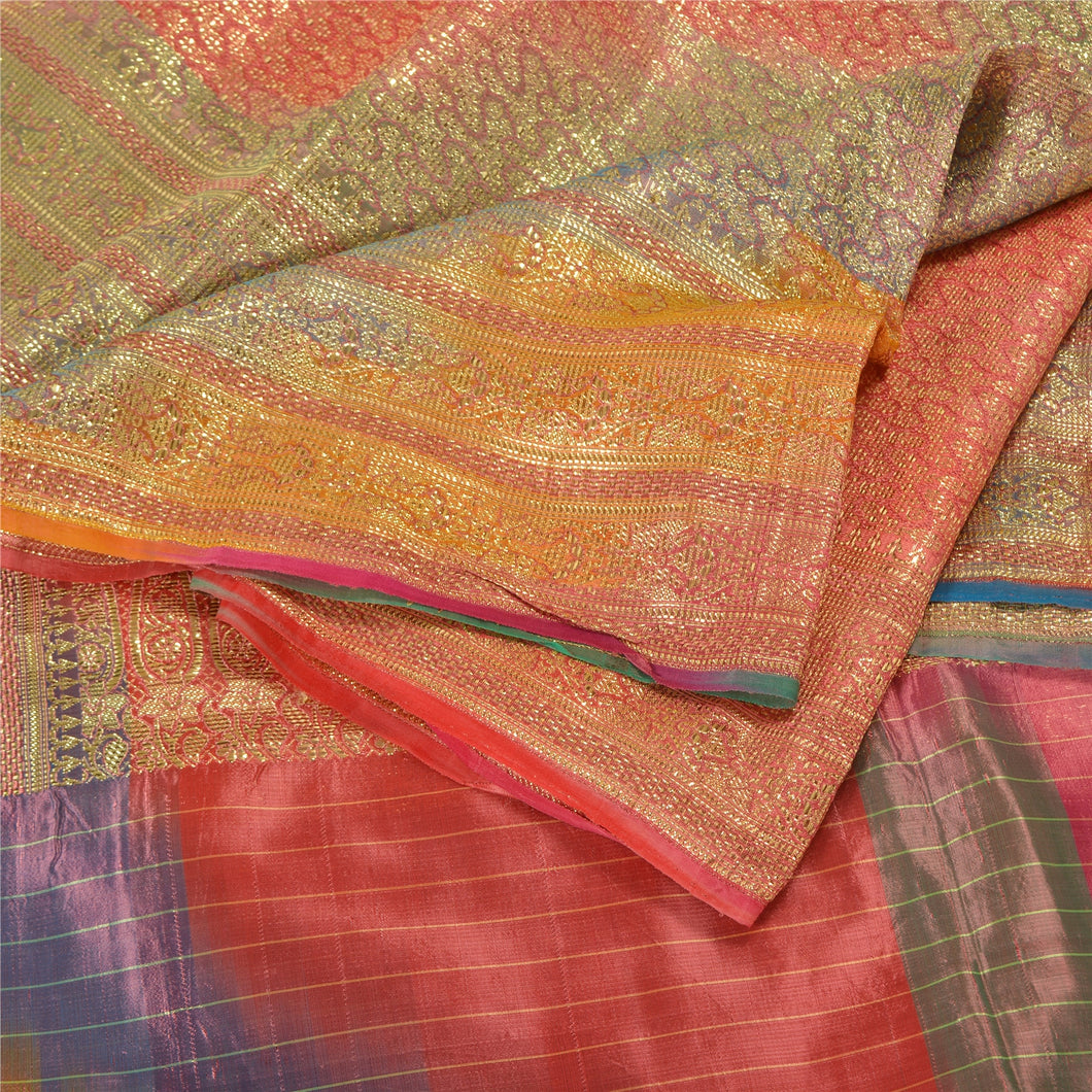 Sanskriti Vintage Multicolor Wedding Sarees Pure Satin Silk Woven Sari Fabric