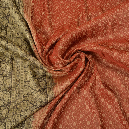 Sanskriti Vintage Black/Orange Sarees Pure Satin Silk Brocade Banarasi Woven Special Sari Sustainable Fabric