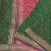 Sanskriti Vintage Pink/Green Sarees Pure Silk Woven Brocade/Banarasi Sari Sustainable Fabric