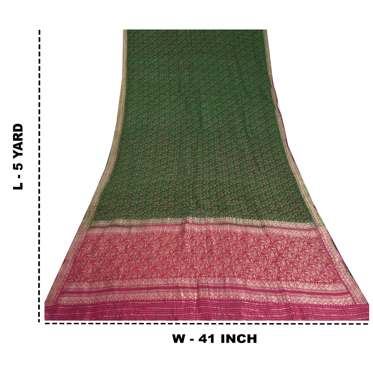 Sanskriti Vintage Pink/Green Sarees Pure Silk Woven Brocade/Banarasi Sari Sustainable Fabric