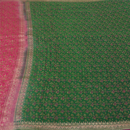 Sanskriti Vintage Pink/Green Sarees Pure Silk Woven Brocade/Banarasi Sari Sustainable Fabric