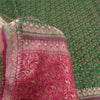 Sanskriti Vintage Pink/Green Sarees Pure Silk Woven Brocade/Banarasi Sari Sustainable Fabric