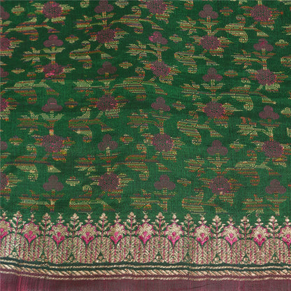 Sanskriti Vintage Pink/Green Sarees Pure Silk Woven Brocade/Banarasi Sari Sustainable Fabric