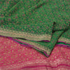 Sanskriti Vintage Pink/Green Sarees Pure Silk Woven Brocade/Banarasi Sari Sustainable Fabric