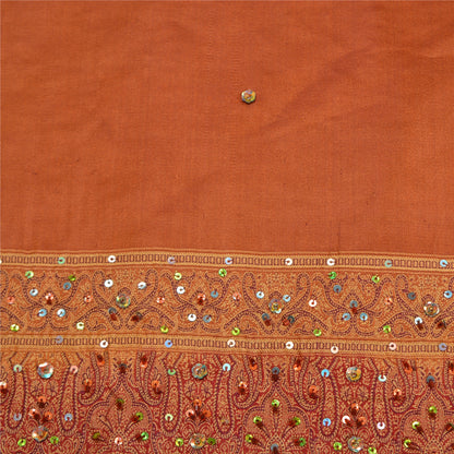 Sanskriti Vintage Copper/Red Sarees Pure Satin Silk Beaded Tanchoi Sari Sustainable Fabric