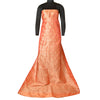 Sanskriti Vintage Peach Sarees Pure Satin Woven Brocade/Banarasi Sari Sustainable Fabric
