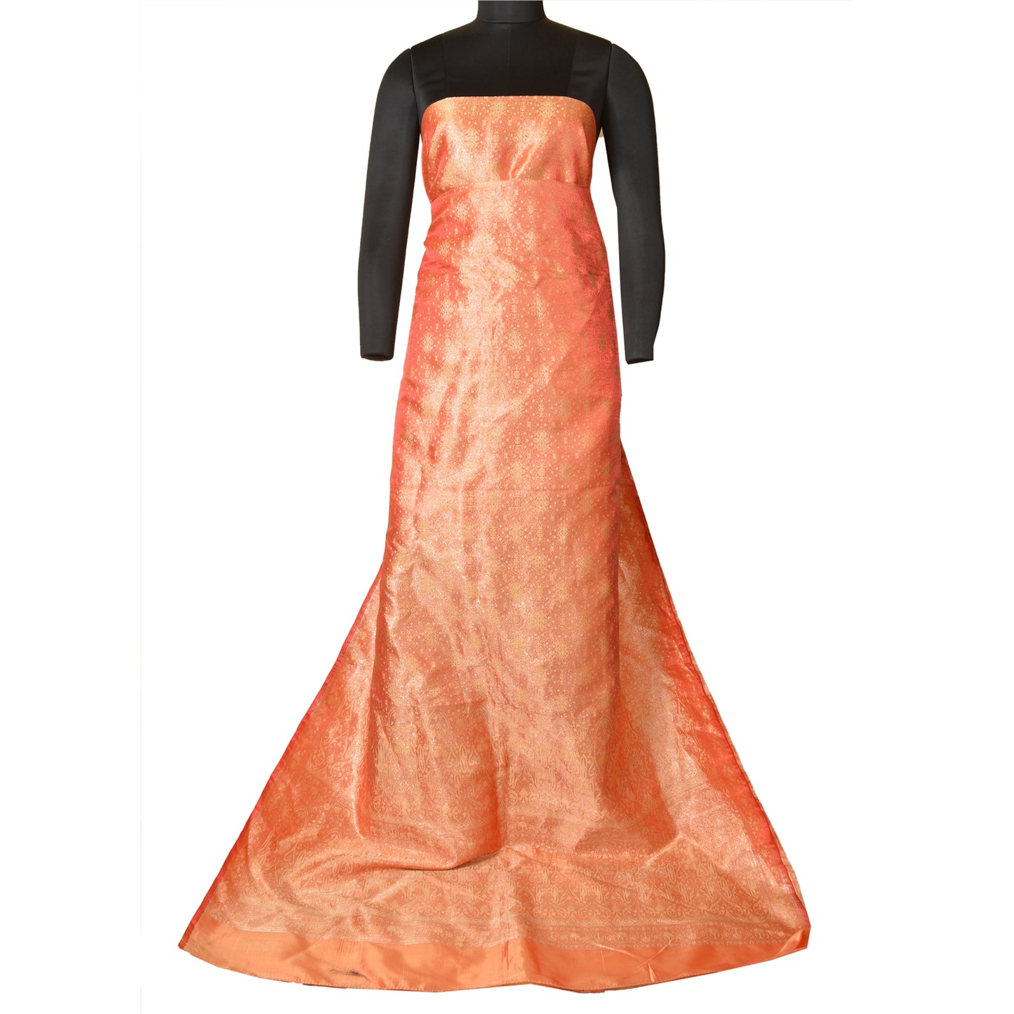 Sanskriti Vintage Peach Sarees Pure Satin Woven Brocade/Banarasi Sari Sustainable Fabric