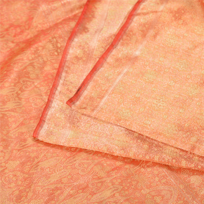 Sanskriti Vintage Peach Sarees Pure Satin Woven Brocade/Banarasi Sari Sustainable Fabric