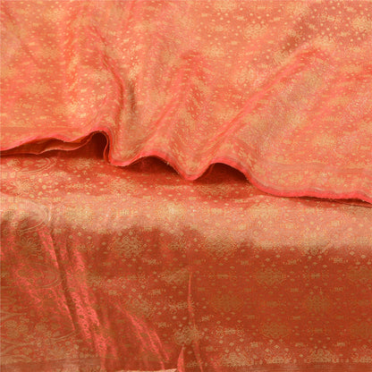 Sanskriti Vintage Peach Sarees Pure Satin Woven Brocade/Banarasi Sari Sustainable Fabric