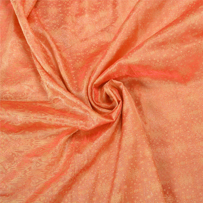 Sanskriti Vintage Peach Sarees Pure Satin Woven Brocade/Banarasi Sari Sustainable Fabric